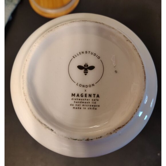 Ellen Studio Magenta Moth Ceramic Canister, Wooden Lid, Black White Polka Dots - Picture 5 of 5